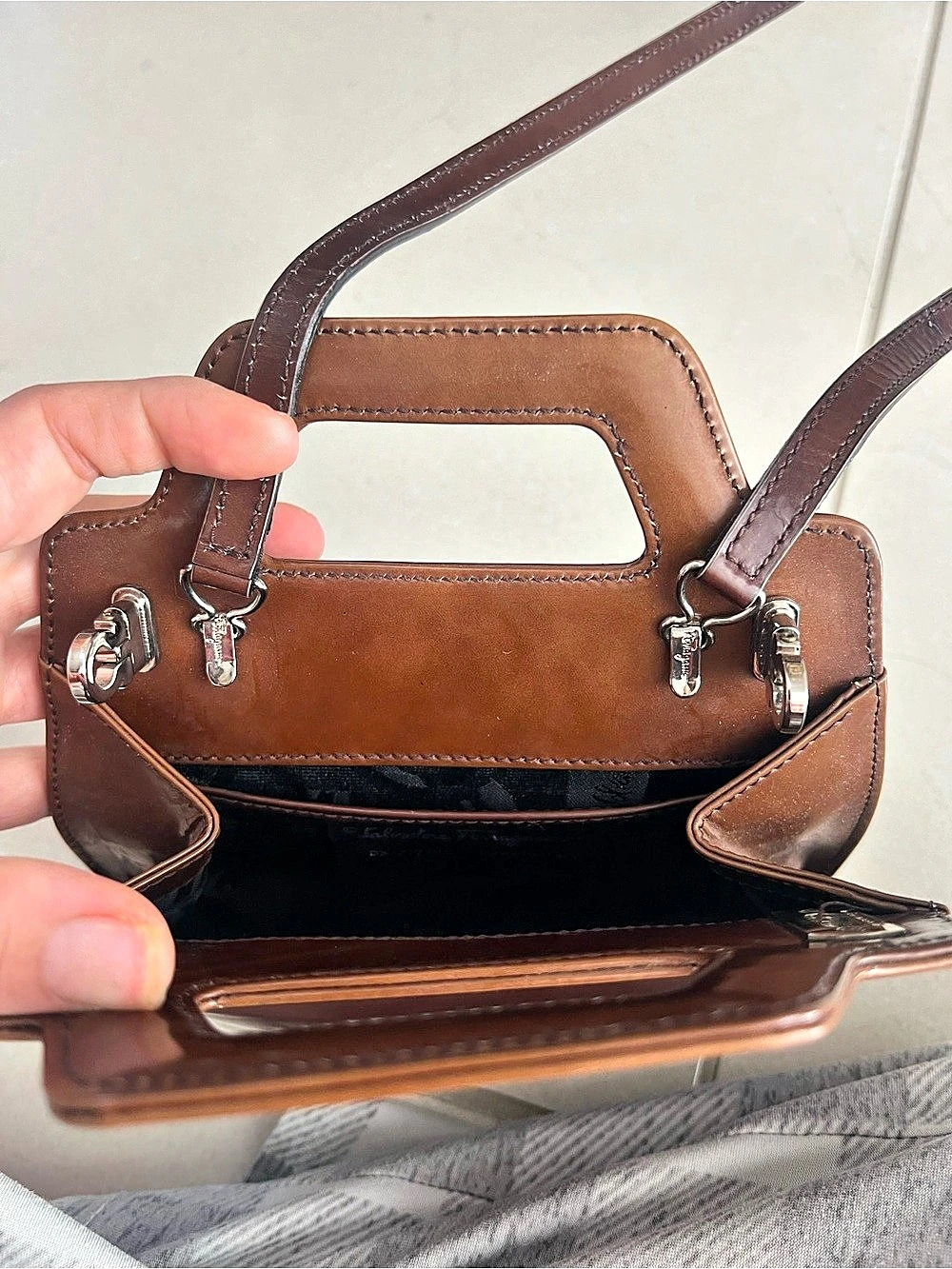 Salvatore Ferragamo Brown & Black Geometric Shoulder Bag - Picture 9 of 12